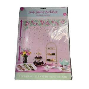 Floral Garden 2-Piece Scene Setter Backdrop 59x65in Pink‎ Flower Wall Decor New
